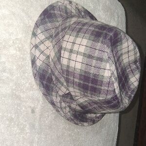 Stylish Plaid Fedora Hat - Purple and Gray